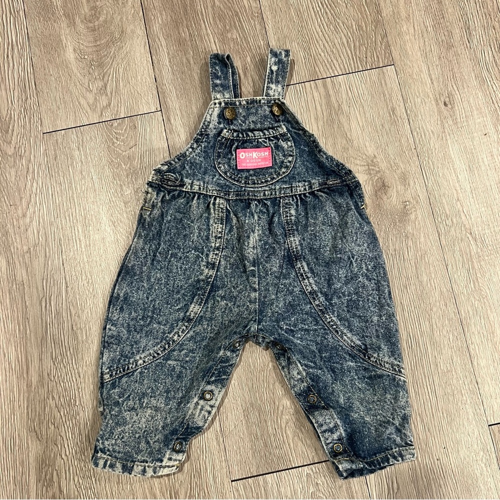 Vintage Osh Kosh B Gosh Acid Wash Pant Romper Vestbak Overall Denim 3-6 M